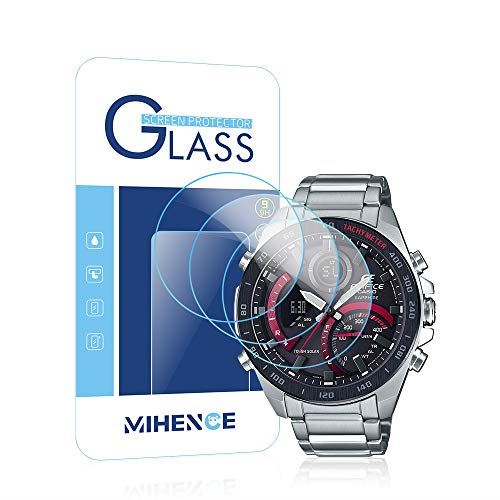 【3枚入り】 Mihence Casio ECB-900 保護フィルム， 9H ガラス保護フィルム 対応 カシオ ECB-900TR-2AJR / ECB-900YDB-1AJF / ECB-900YDB-1BJF Smartwatchスマート腕時計 2.5Dラウンドエッジ ウォッチ指紋防止保護膜