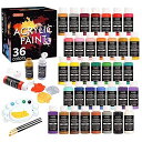 Shuttle Art アクリル絵の具 アクリル顔料 36色セット メタリック色 速乾 防水 耐久 60ml パレット ブラシ付き 布/ガラス/陶器に描ける 子...