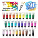 Shuttle Art アクリル絵の具 アクリル顔料 30色セット ペイントブラシ3本付き 速乾 耐久 チューブ 36ml 手作り 布/石/ガラス/セラミックに...