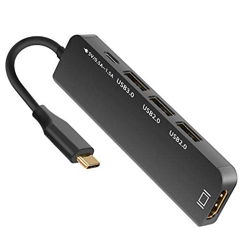 J&D 5 in 1 USB Cハブ、携帯用5ポートアルミニウムType-C Hub（電力供給付き）PDタイプC充電ポー、4K HDMI ポート、USB 3.0 USB 2.0ポートアダプタMac Pro Mac Air 2018 Chromebookと互換性のある