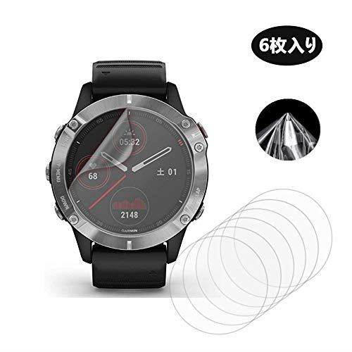 (6枚入り) Frgnie for Garmin (ガーミン) Fenix 6 / Fenix 6 Pro スクリーン保護フィルム， 良質TPU ケースに干渉せず 貼り直し可 耐指紋 99%高透過率、防止する 氣泡保護膜 対応 ガーミン Fenix 6 / Fenix 6 Pro Smartwatch スマート時計