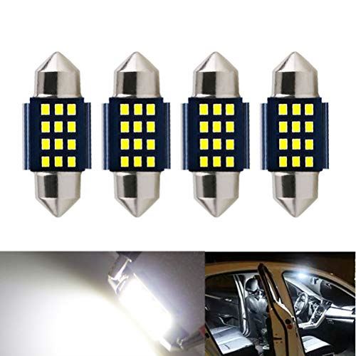 車用 T10×31mm 12連2016SMD LED 両口金 ルームランプ 極性フリー キャンセラー内蔵 極高輝度 ホワイト トランクライト ラゲッジランプ 12-24V 4個セット 31mm 4個セット