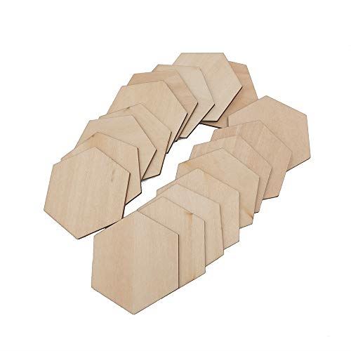AFKshop 六角形 木材チップ 木製DIY素材 天然木 木片 工芸品のためのウッドディスク 50枚入り