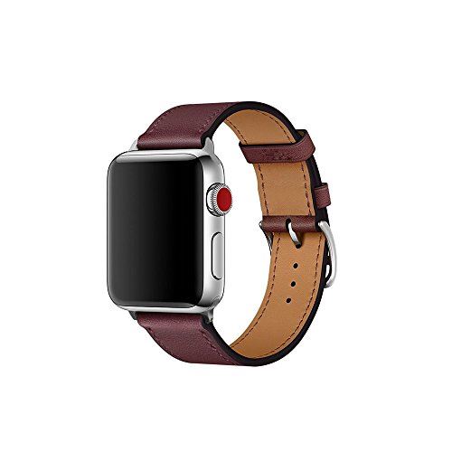 CAILIN コンパチブル AppleWatch バンド，は本革レザーを使い、iWatch Series 1/2/3/4/5、Edition、Sport向けのバンド交換ストラップです コンパチブル アップルウォッチ バンド (38mm/40mm， ワインレッド)