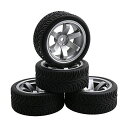 Mxfans 4個いれ プラスチック 6スポーク 電気メッキ ホイールリム&小麦パターン ゴムタイヤ RC1:10オンロードレーシングカーのため (シルバー)