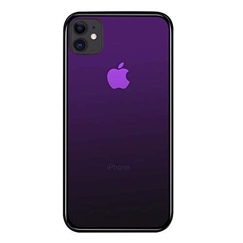 SUMart iPhone11 ケース ガラスケース グラデーション 強化ガラスケース 硬度9H TPUバンパー ハードケース おしゃれ qi対応 傷つき防止 (iPhone11 6.1インチ, ダークバイオレット)