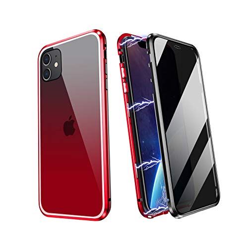 表裏 両面ガラス 覗き見防止 iPhoneX iPhoneXS ケース グラデーションガラス フルカバー アルミ バンパー マグネット式 360度 全面保護 クリア グラデーション液晶ガラス 背面強化ガラス磁石 表裏 前後 アイフォン 全面ガラス 両面カバー (iPhoneX/XS, グラデーション赤)