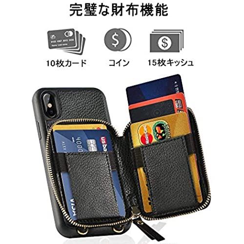 iPhone X 対応ケース ZVER iphone XS 用ケース カード収納 ICカード 背面型財布 スタンド機能 耐衝撃カバー 高級PUレザー ベルト&ストラップ付きクリスマスギフト アイフォン X/XS 用ケース 5.8インチ（ブラック） iphone X / iphone XS 5.8