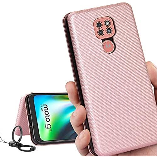 Motorola MOTO G9 play ケース 手帳型 G9play カバー モトローラ G9 プレー カバー G9playケース モトローラ MOTO G9play ケース case 【iCoverCase】 外:炭素繊維 ハードケース カバー 内:TPUケース 耐衝撃 携帯カバー スマホケース 指紋防止 軽量 ストラップ 同梱 ピンク