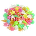 暗闇で 光る石 夜光石 カラフル ヒトデ 貝殻 巻貝 100個セット アクアリウム 水槽 インテリア