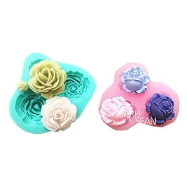 2個セット 美しい バラ 3ピース 4ピース シリコンモールド アロマ 石鹸 樹脂 粘土 レジン シリコン モールド 型 細工道具8本付