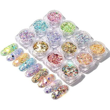 ネイルアート 用 パーツ 大量 24種 セット (グリッター / スパンコール) ピンセット付 ネイル パウダー キラキラ