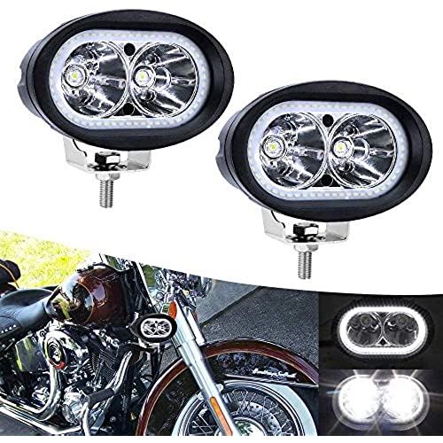 LEDワークライト 作業灯 20W イカリング付き 12V/24V兼用 狭角 スポットビーム 6000K フォークリフト オードバイ用 バイク補助灯 丸形 フォグランプ 2個セット （ホワイト）のサムネイル
