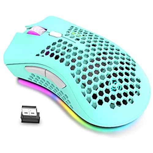 ゲーミングマウス軽量のハニカムシェル?光学RGB LEDバックライト マウス 7キーDPI 調節可能、充電式800mA、USBレシーバーワ、PCゲーミングラップトップ用ゲーミングマウス (緑)