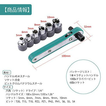 レンチドライバ 六角ソケットレンチ ラチェットレンチ 1/4レンチ ソケットレンチセット ラチェットハンドル 交換可能 ドライバビットとソケット付き
