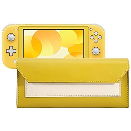 Switch Lite バッグ TiMOVO Switch Lite 専用収納ポーチ Nintendo Switch Lite 携帯用ケース 革製ポーチ 保護バッグ 大容量 防塵 耐衝撃 ゲームカード収納 磁気バックル開け閉め仕様 持ち運び便利 (Yellow+Beige)