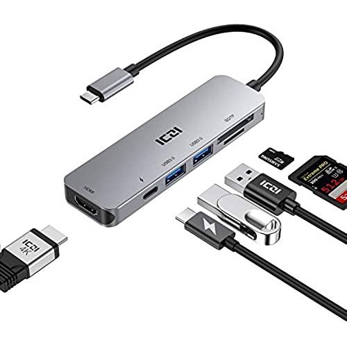 ICZI Mini USB C ハブ Aluminum 6-in-1 4K HDMI PD電力供給 100W USB 3.0 5Gbps SD TF カードリーダー 在宅勤務 テレワーク for MacBook Air M1/Pro、iPad Pro、iPad Air 4、Surface Pro 7/X、XPS、Lavie、DynabookなどのType-C、Thunderboltデバイス