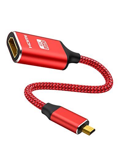 マイクロHDMI - HDMI ケーブル 30cm Micro HDMI to HDMI変換アダプター (マイクロタイプDオス - タイプAメス) 4K高解像度 ハイスピード GoPro/テレビ/デジカメ/ビデオ/アクションカメラなどに対応 ... レッド