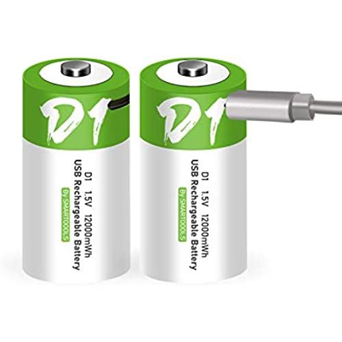 単1形USB充電式リチウム電池1.5V定出力12000mWhDセル（USB Cケーブル付き）4H急速充電(単一形充電池 x 2個)