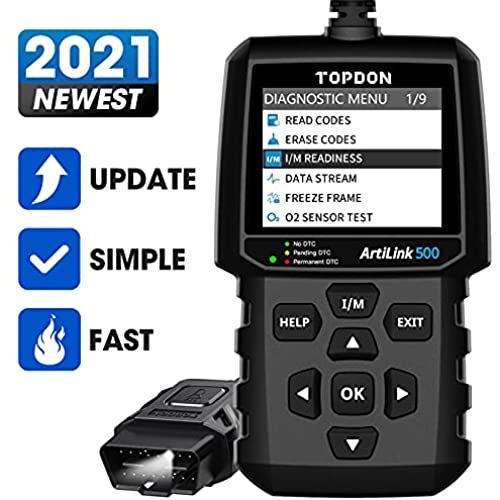 OBD2 スキャナー TOPDON AL500 コードリーダー カーチェックエンジンライト診断ツール すべてのOBD2機能付 MIL O2センサーテスト モード6 EVAPテストDTC調査 コネクターLED付き