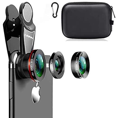 KINGMAS スマートフォン用カメラレンズ 3 in1ユニバーサル198°魚眼レンズ+ 0.63X広角レンズ+ iPad iPhone Samsung Androidおよびほとんどのスマートフォン用の15Xマクロクリップカメラレンズキット（ブラック3-in-1（アップグレード）） ブラック 3イン1 (アップグレード)。