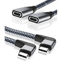 USB Type C L字 ライトアングル延長ケーブル(2パック)、直角 90度 USB-C 3.1 Gen2 10Gbpsメスからオスへの変換アダプター延長ケーブルExtension Cable、(Thunderbolt 3との互換性あり)Nintendo Switch、MacBook Pro、Mac Air、iPad Pro Air 4、Surface Go向け 2M