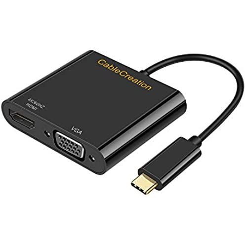 2-in-1 USB C to HDMI VGAϊA_v^, CableCreation USB Type C to HDMI (4K@60Hz) VGA (1080P@60Hz) Ro[^[, MacBook Pro 2020, iPad Pro 2020, Dell XPS 13/15, Surface Go, Chromebook, Galaxy S20ɑΉ