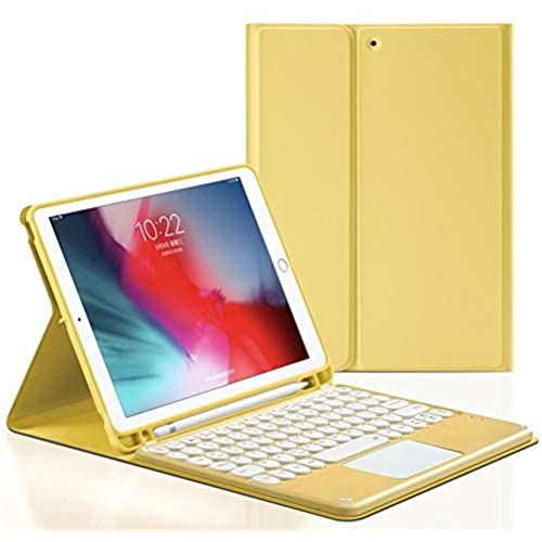 iPad 第8世代 10.2インチ iPad 8 iPad 7 キーボード iPad 10.2 ケース タッチパッド搭載 可愛い 丸型キー iPad8 iPad7 アイパッド8 アイパッド7 キーボード付き カバー マウス機能 ペンホルダー付き Apple Pencil 収納 (iPad8/iPad7(10.2インチ), 黄色)