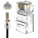 RJ45パススルーコネクタ,CableCreation100個入りCat6 / Cat5e金メッキモジュラープラグソリッドまたはストランドUTPイーサネットケーブル用のシールドなき圧着コネクタ LANコネクタ