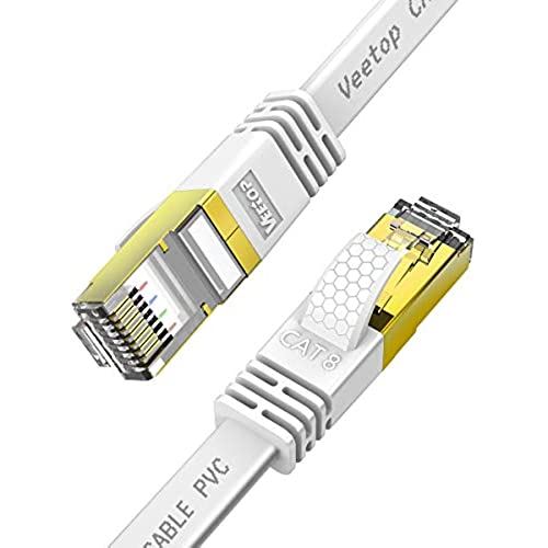 0.5m Veetop LANP[u CAT8 JeS8 tbg LP[u WiFiP[u ڑ tRlN^ RJ45 ܐ܂h~  ő40Gbps 2000MHz 26AWG dV[h Ɨp p\R [^[ f ADSL f PS5 XboxɑΉC[TlbgP[u (0.5M, White)