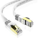 CAT8 2m Veetop LANケーブル フラット CAT8 カテゴリ8 有線ケーブル WiFiケーブル 接続安定 鍍金コネクタ RJ45 爪折れ防止 超高速 最大40Gbps 2000MHz 26AWG ... White