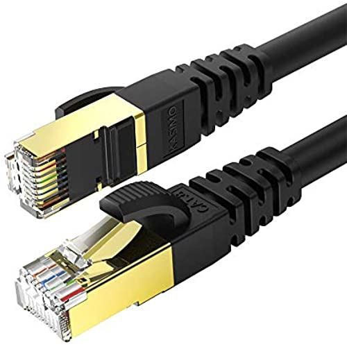 KASIMO 1.5m2本 CAT8 LANケーブル カテゴリ-8準拠 40Gbps 2000MHz 26awg 超高速 ギガビット SFTP RJ45 ツメの折れない ASDL回線 WiFiルーターケーブル イーサネットケーブル macbook モデム パソコン PS3 PS4 PS5 Xbox等対応有線ランケーブル (1.5m-2pack, 黒い)