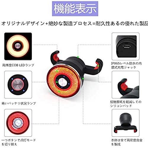 テールライト 自転車 LAOPAO スマートブレーキ警告 自動点滅 振動・光センサー IPX65防水 usb充電式 リアライト バイク 昼夜通用 合金製 高輝度【日本語説明書】夜間走行 簡易装着 （Q5）