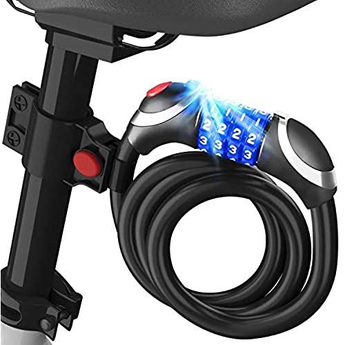 自転車ロック 【夜間でもひと目でわかる!LEDライト付き!】自転車 鍵 ワイヤーロック ダイヤルロック 4桁 1.2m 防水 盗難防止 日本語説明書付 Rr’epp