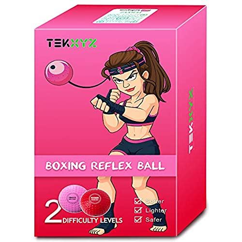 TEKXYZ ボクシング リフレックス ボール、2 つの難易度レベルのボクシング ボール、ヘッドバンド付き、テニス ボールよりも柔らかい、リアクション、敏捷性、パンチング スピード、ファイト 粉，赤
