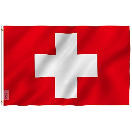 Anley フライブリーズ 3X5 フット旗-鮮やかな色とUVフェード 耐性 -キャンバス ヘッダーとダブル ステッチ スイス 国旗 真鍮 グロメット付き ポリエステル