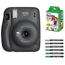 [セット品] [チェキセット]富士フイルム チェキ instax mini 11 チャコールグレイ＆フィルム20枚 JP2 ＆デコルーレペン DCPN-101-6S フィルム・ペンセット