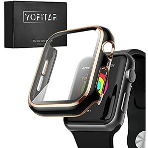 『2021改進版』YOFITAR Apple Watch 用 ケース series6/SE/5/4 44mm アップルウォッチ保護カバー ガラスフィルム 一体型 PC素材 全面保護 超薄型 装着簡単 耐衝撃 高透過率 ブラック+ローズゴールド