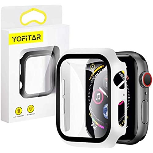 YOFITAR Apple Watch 用 ケース 【2枚セット】series6/SE/5/4 44mm アップルウォッチ保護カバー ガラスフィルム 一体型 PC素材 全面保護 超薄型 装着簡単 耐衝撃 高透過率 ホワイト