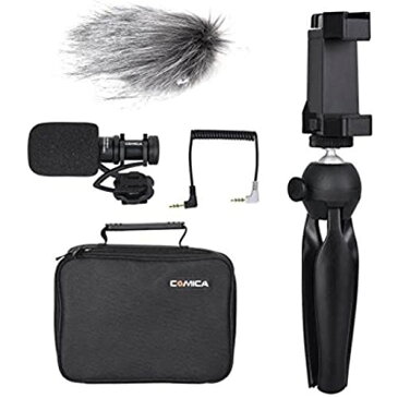 Comica CVM-VM10-K2 スマートフォンマイク ミニ三脚付き マイク風防 1/4外部ネジ付き ビデオカメラ外付マイク iPhoneとAndroid用