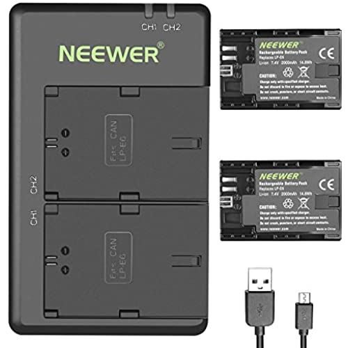 Neewer LP-E6 LP-E6Nバッテリー充電式バッテリー充電器セット 5D Mark II III IV, 5Ds, 6D, 70D, 80Dなどに対応