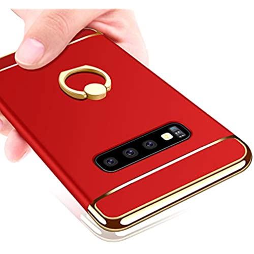YULNCUZ Samsung Galaxy S10 PLUS ケース リング付き 衝撃吸収 3パーツ式 PC 携帯カバー 軽量 薄型 galaxy s10 PLUS カバー スタンド機能 360回転 スマホケース ... 赤