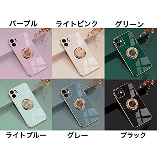 iPhone12/12Proケース リング付き耐衝撃ケース 柔らかい 耐衝撃 スマホカバー ソフトケース スマホリング付きケース 韓国 ファッション 海外 韓流 オルチャン キュート iPhoneリング付ケース ... グリーン