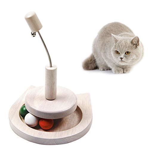 POPETPOP 猫 おもちゃ ボール ぐるぐる 回転 ボールタワー 木製 鈴付き 運動不足 ストレス解消 ひとり遊び
