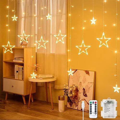 イルミネーションライト LED ストリングライト カーテンライト USBと電池式 クリスマスライト クリスマス イルミネーション 屋外 星型装飾ライト 電飾 2.5m 8モード カーテンライト フェアリーライト リモコン ...