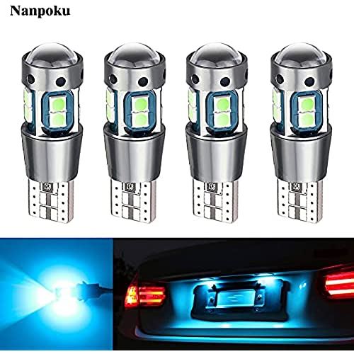 Nanpoku T10 LED アイスブルー 爆光 12V 24V ポジションランプ ルームランプ CANBUS キャンセラー内蔵 無極性 レンズ付き 3030 SMD 10連 2.4W 水色 (4個セット) アイスブルー/4個入