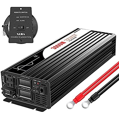 Xijia純正弦波 インバーター3000W DC 12VをAC 100V 50Hz/60Hz 瞬間最大6000W車から家庭用電源 非常電源・補助電源に 防災 太陽光発電 LEDディスプレー搭載 (DC12V DC12V (範囲10V-15V) 3000W