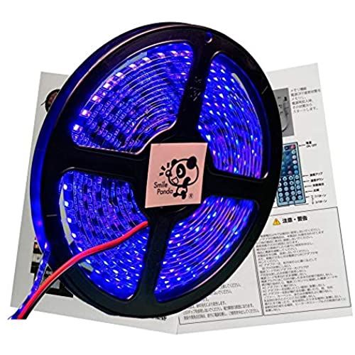 Smile Panda LEDテープライト 5m 防水 12V 青 ブルー 黒ベース 高密度 2835 600連 太くて長い両端配線