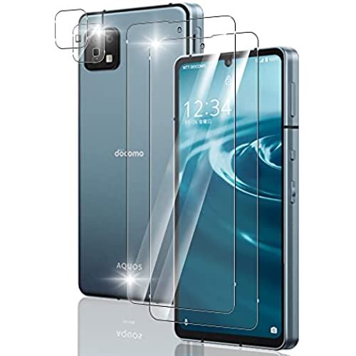 【2+2枚セット】For aquos sense6 SH-54B docomo / SHG05 au ガラスフィルム ＋ sense6 カメラフィルム 硬度9H 【日本旭硝子素材採用】 液晶保護 フィルム 3D