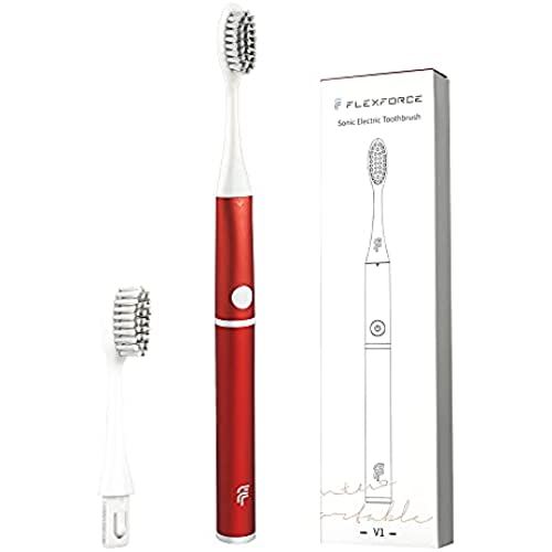 Flexforce 子供と大人のための電池式の音波電動歯ブラシ 2本の歯ブラシヘッド付きV1ソニック歯ブラシレッド